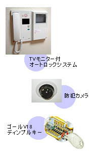 TVモニター付オートロックシステム、防犯カメラ、ゴールV18ディンプルキー