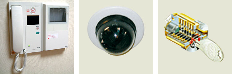 TVモニター付オートロックシステム、防犯カメラ、ゴールV18ディンプルキー